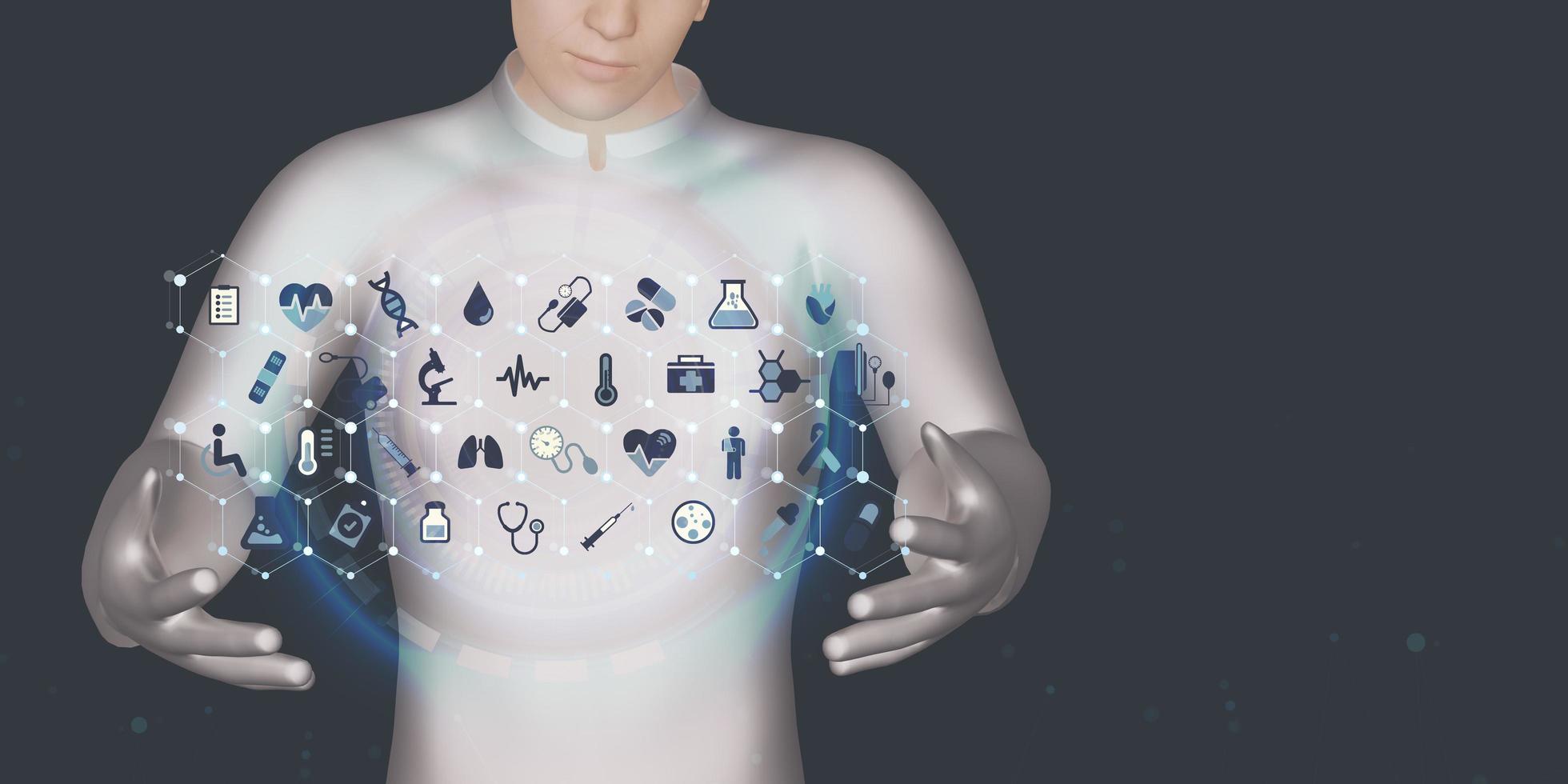 Doctor and treatment hologram display Healthcare network innovation and technology 3d illustration photo