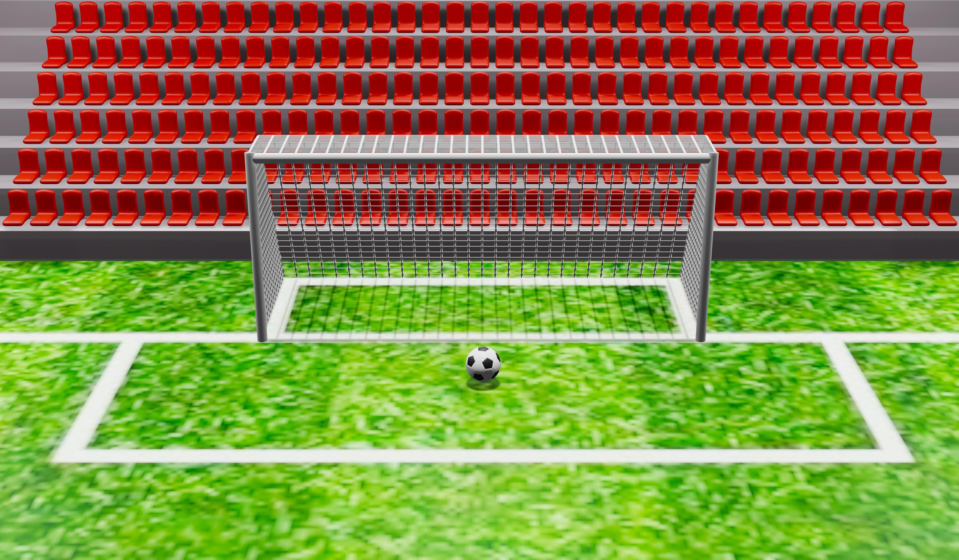 3D render illustration football in front of goal and seat on the stadium  background 7436629 Stock Photo at Vecteezy