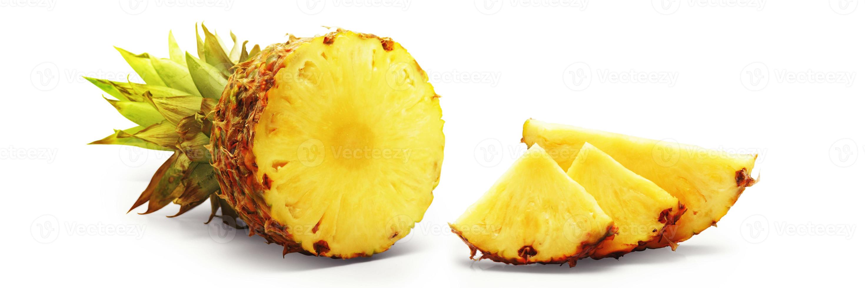 Fresh ripe pineapple fruit, pineapple fruit slices isolated. photo