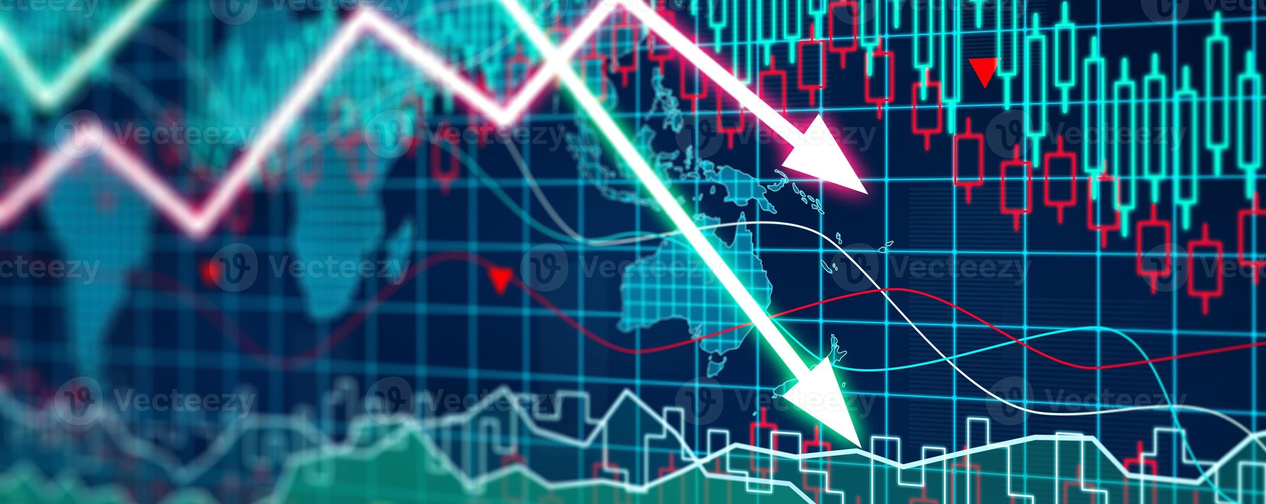 concepto de crisis económica. extendido en el mundo, la economía está baja. ilustración 3d foto