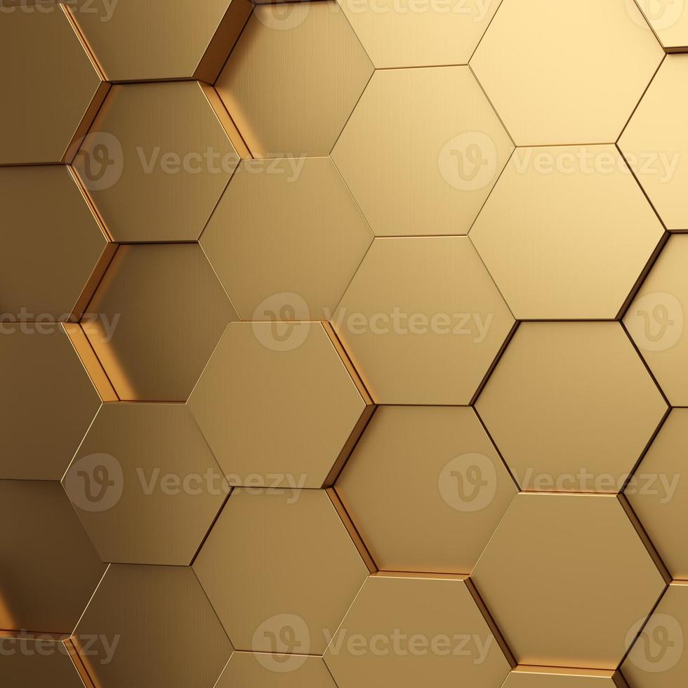 fondo de textura hexagonal de oro futurista. representación 3d foto