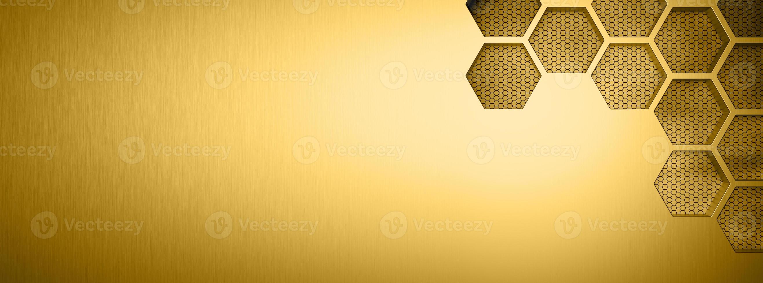 Futuristic gold hexagonal texture background. 3d rendering photo