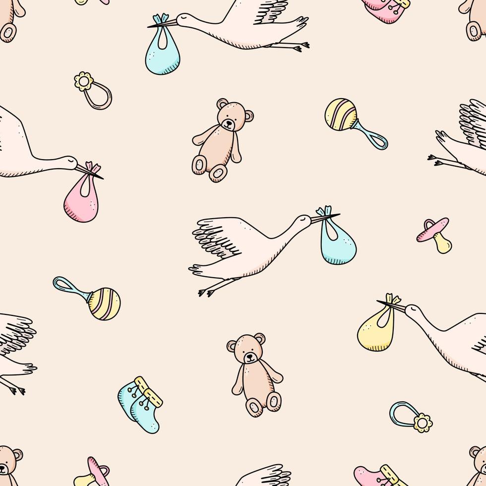 Seamless pattern of newborn icons. Vector illustration background wallpaper baby elements