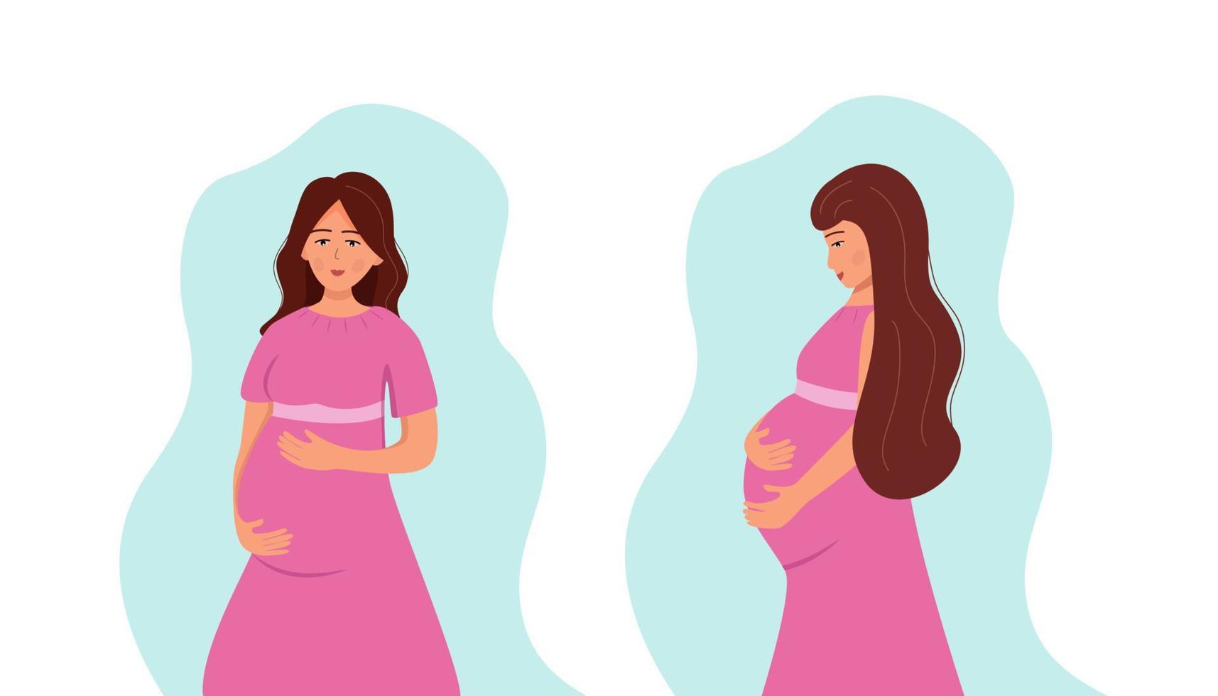 mujer embarazada, ilustración vectorial, concepto de salud y atención del embarazo vector