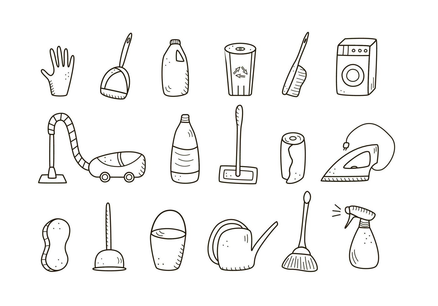 Doodle style vector cleaning elements. A set of drawings of cleaning