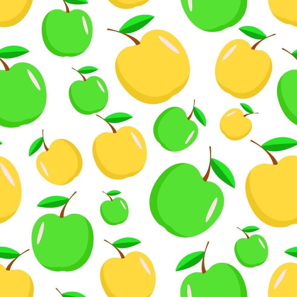 Seamless pattern of green and yellow apples. Ripe apple harvest background vector