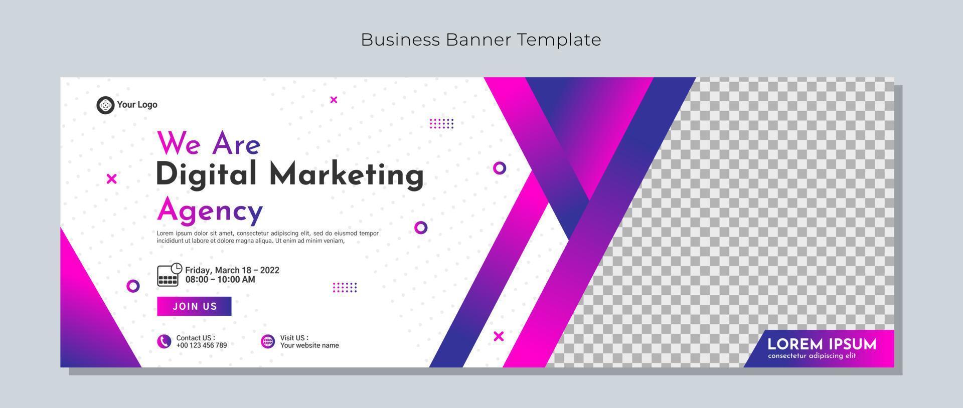 Diseño de plantilla de banner de conferencia de negocios para seminarios web, marketing, programa de clases en línea, etc. vector
