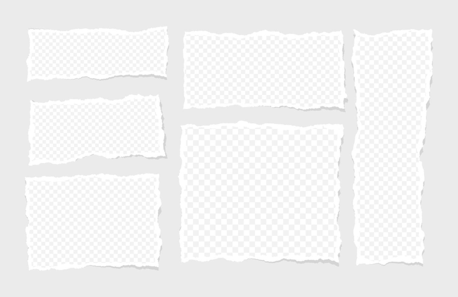 conjunto de papel de diferentes formas rasgaron restos, fragmentos, mechones aislados en fondo gris vector