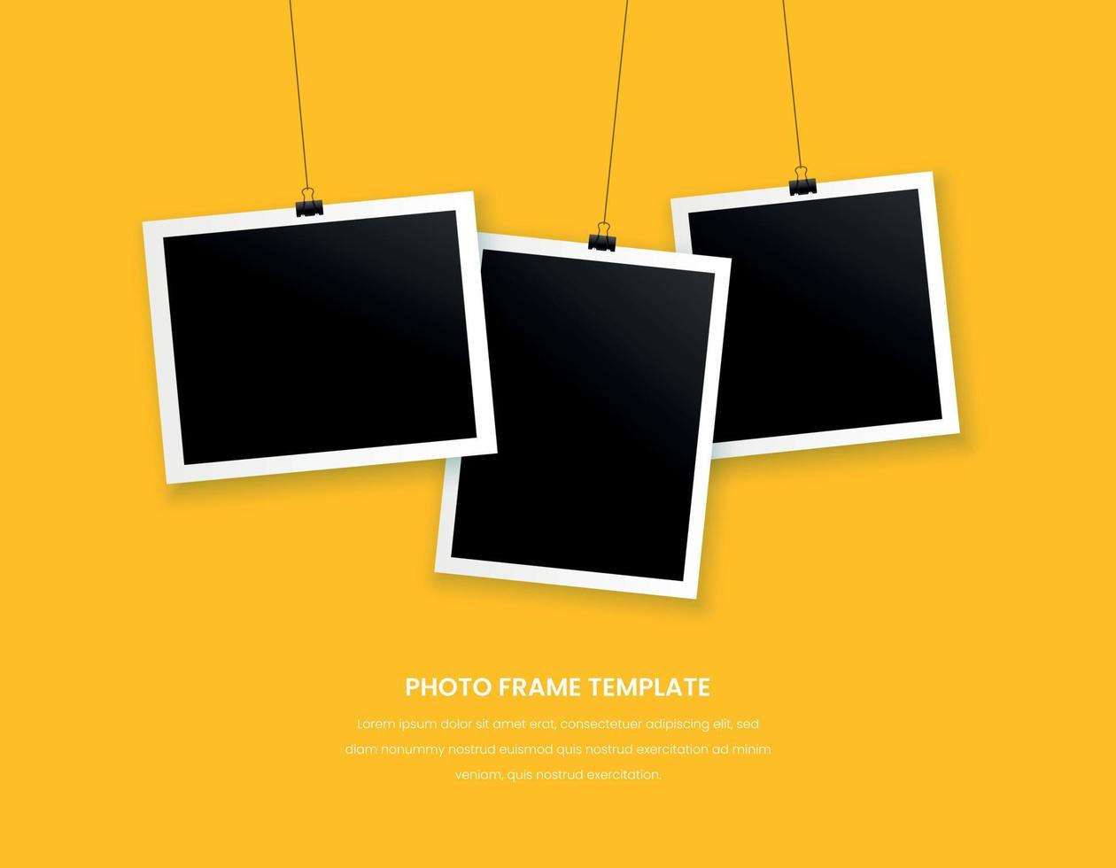 three photo frames on yellow background design vector