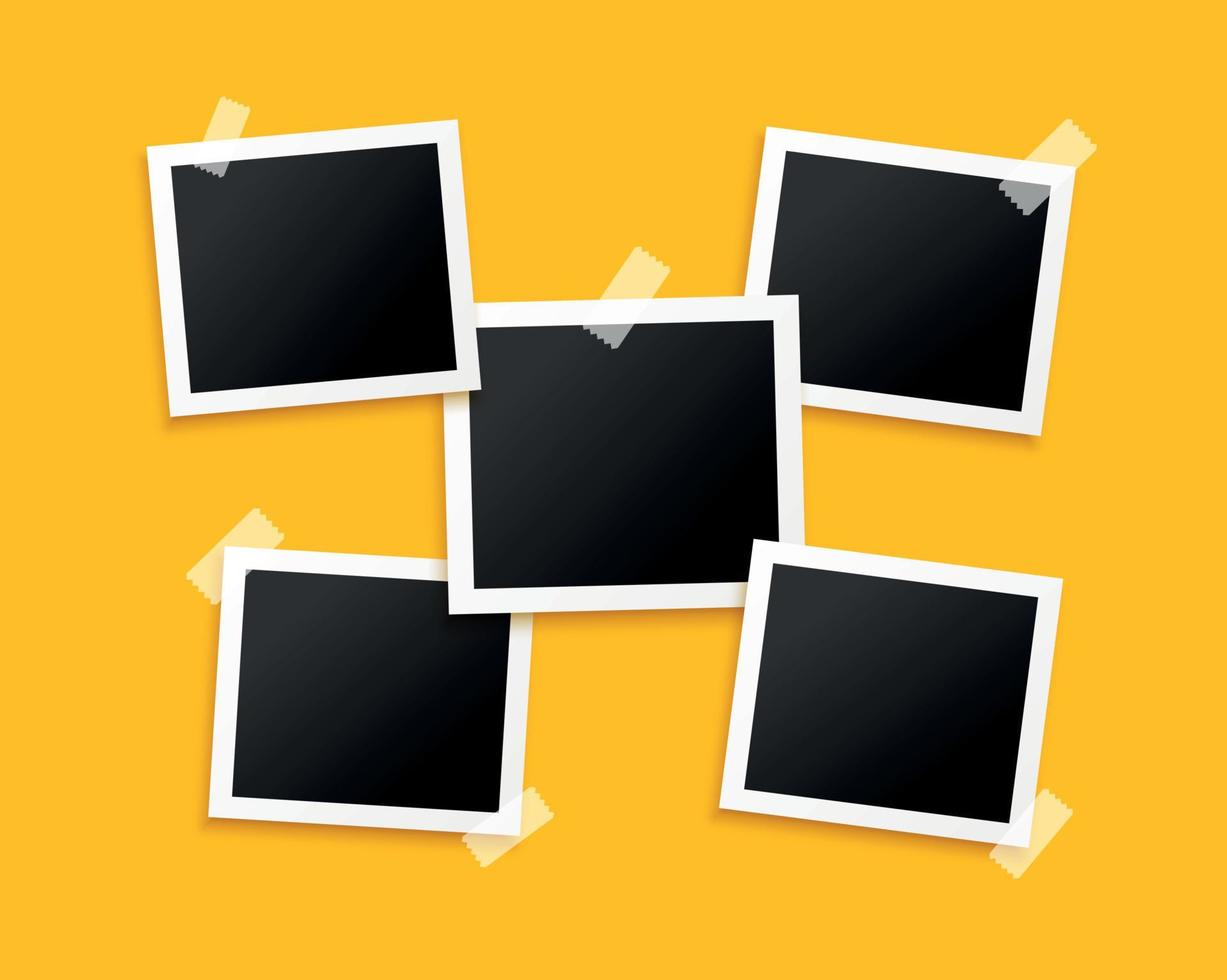 five photo frames on yellow background design 7437896 Vector Art ...