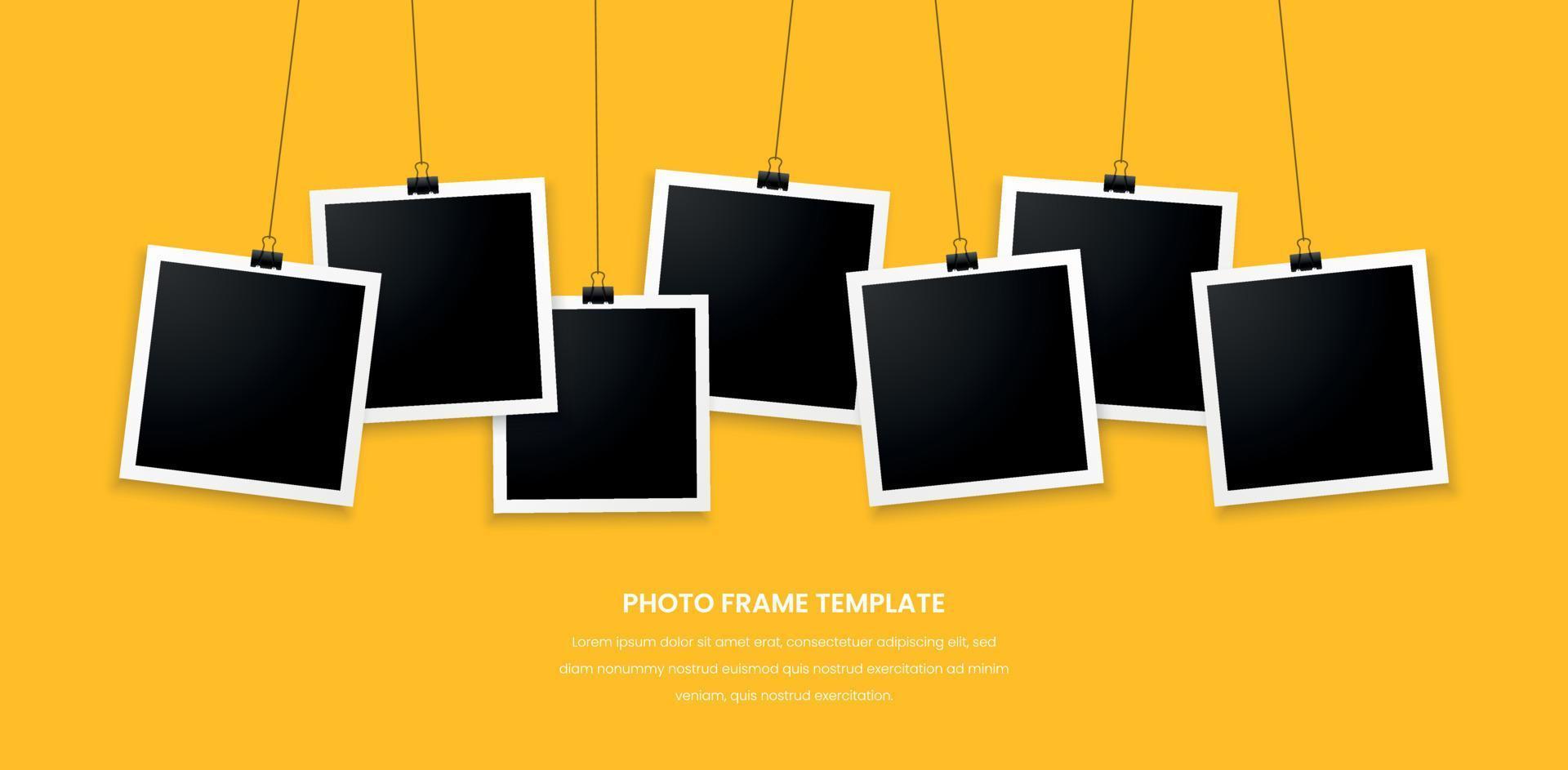 seven photo frames on yellow background design vector