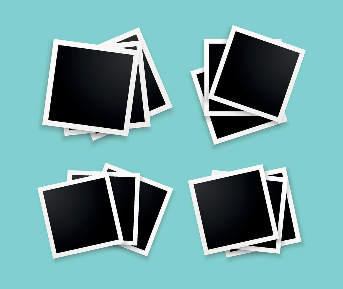 set of photo frames on cyan background design vector