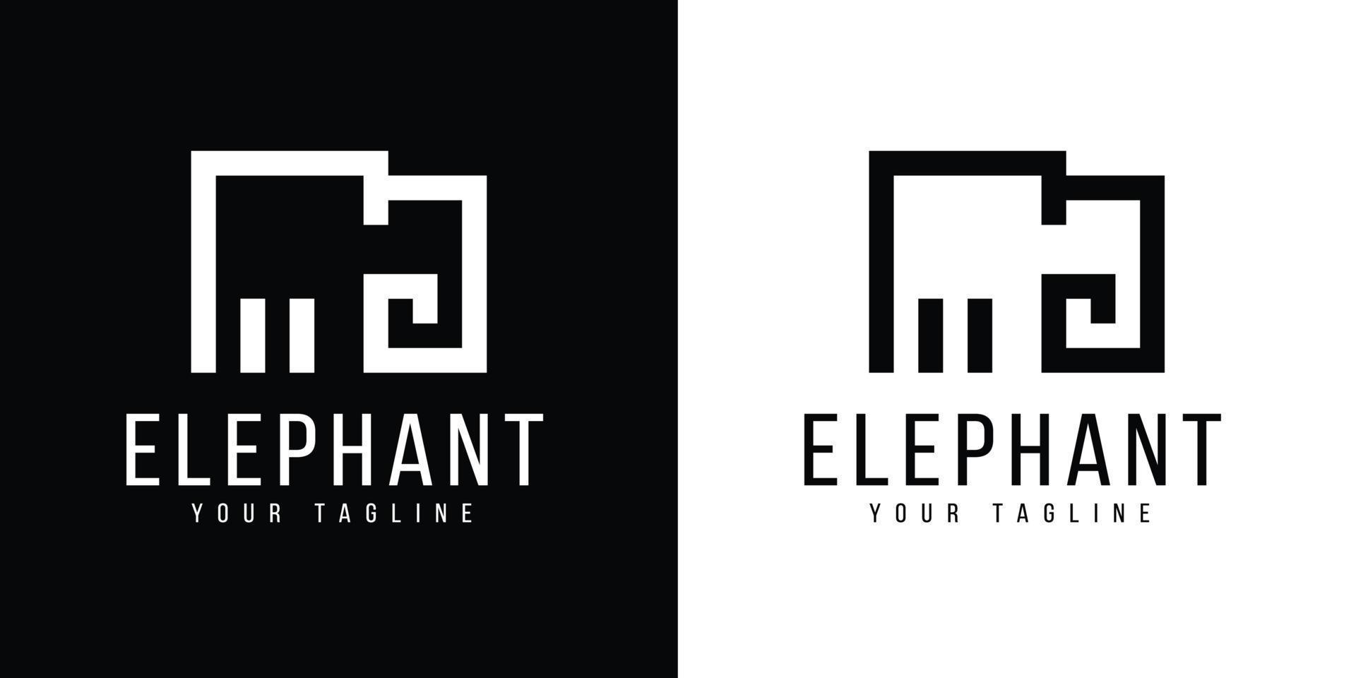 minimal elephant black and white logo template vector