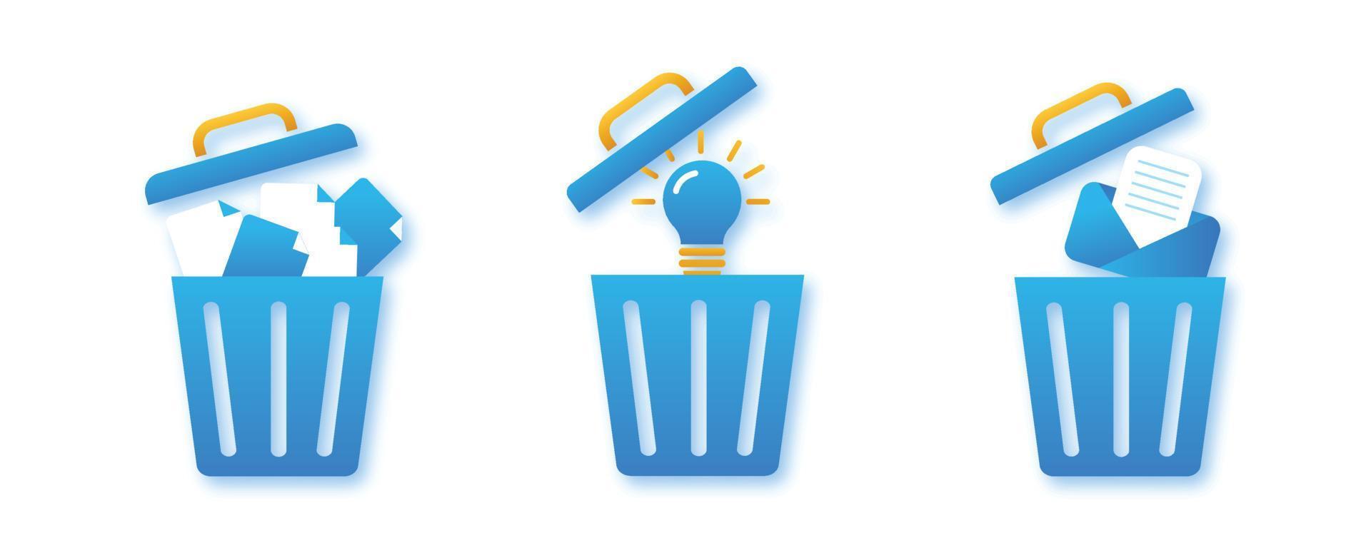 rubbish bin flat icon set vector