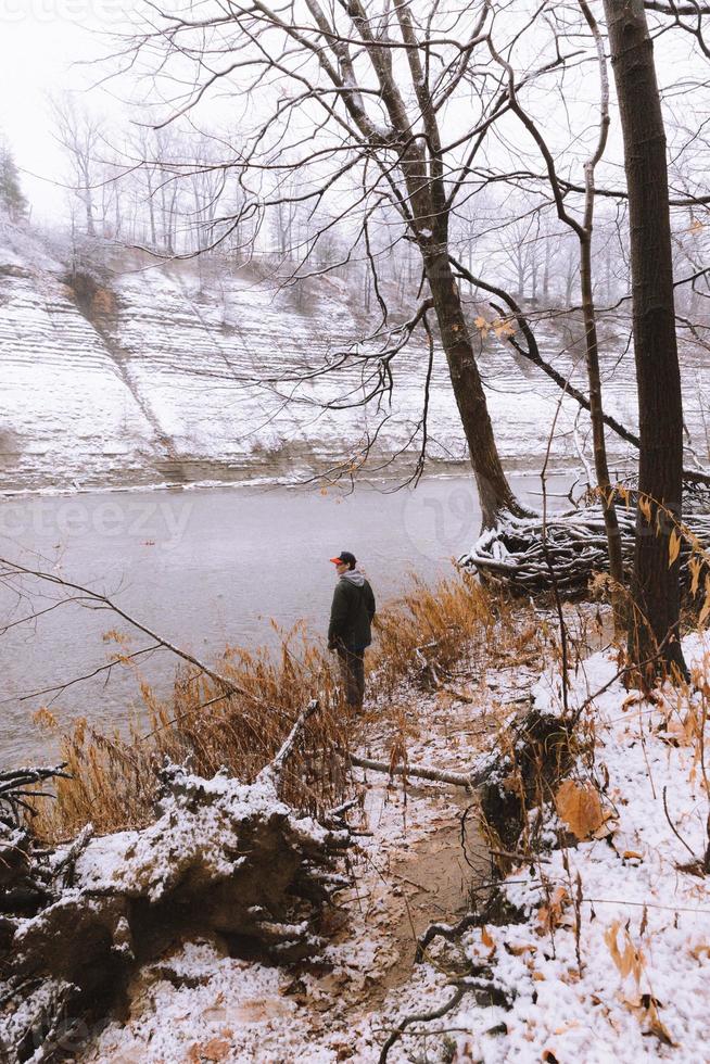 Person looking at the winter landscape photo