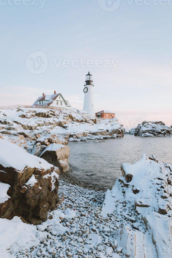 Winter landscape and lighthouse photo