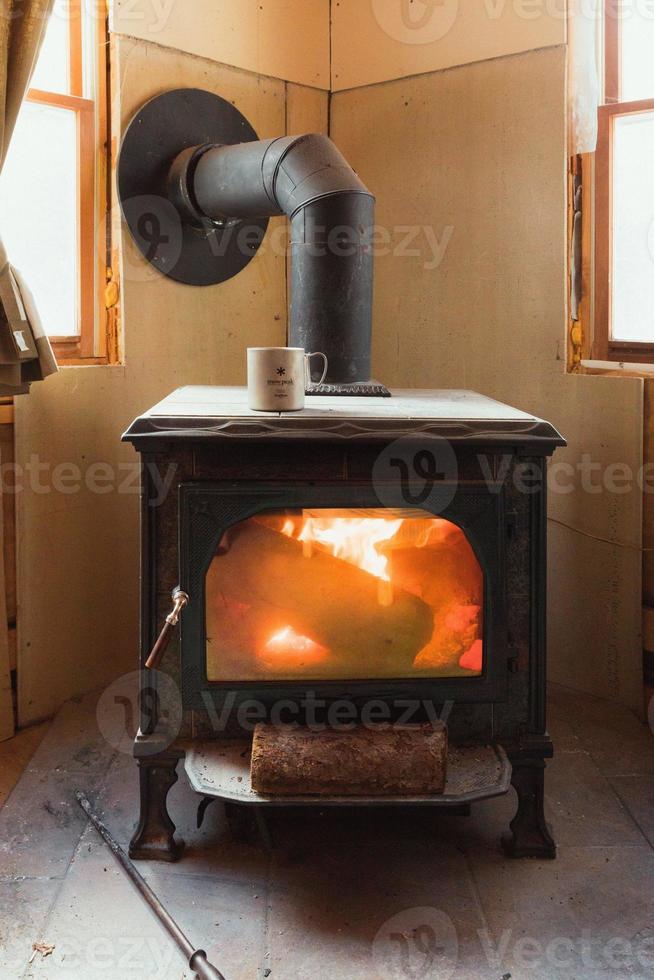 Wooden stove fire photo