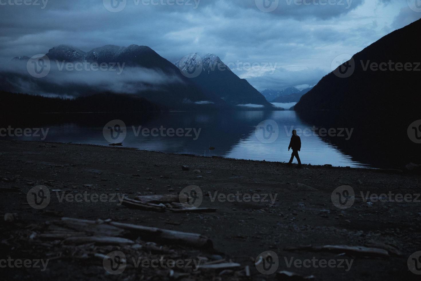 Person near a lake at night photo