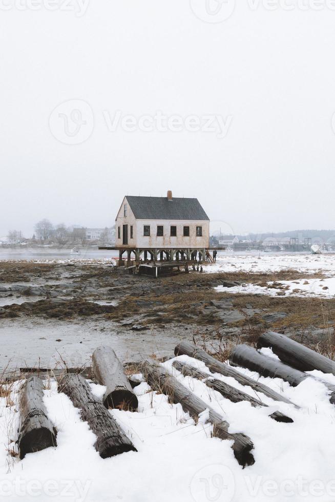 Beach house in the winter photo