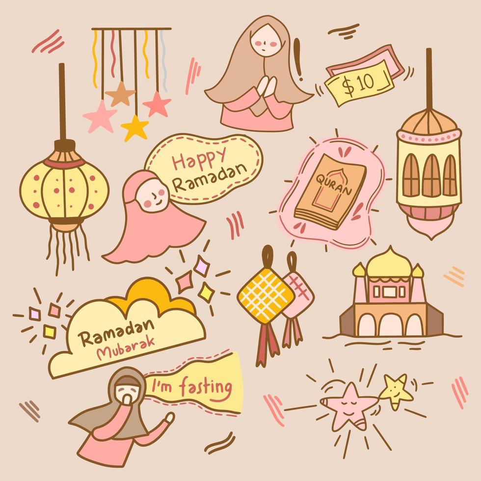 SET OF RAMADAN DOODLE vector