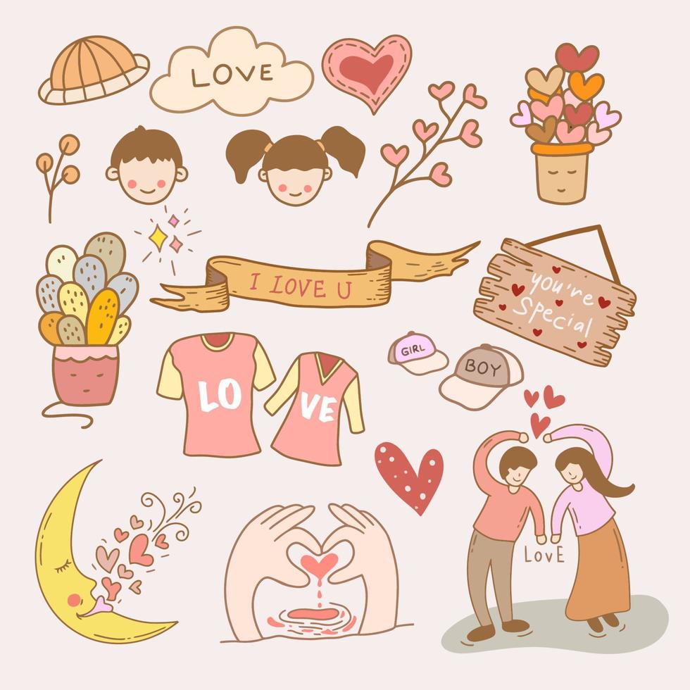 SET OF CUTE DOODLE LOVE THEME vector