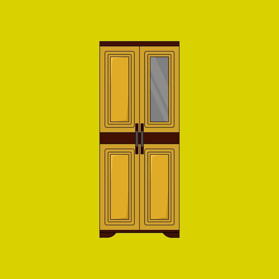 vector wooden wardrobe for interioryellow background