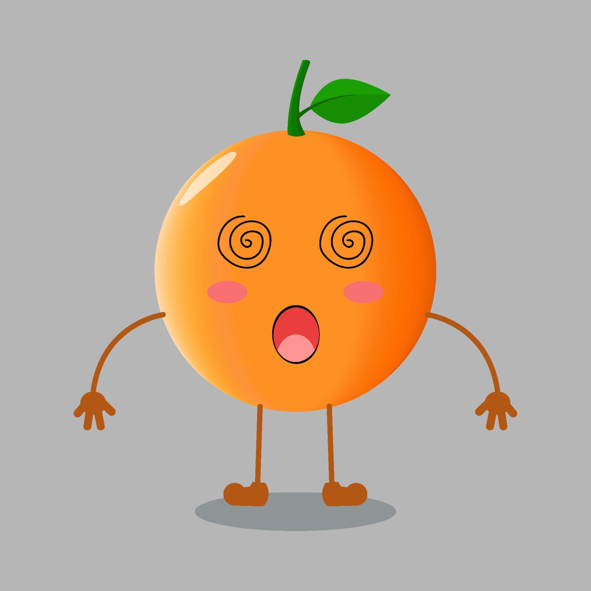 ilustración de linda fruta naranja con expresión mareada vector