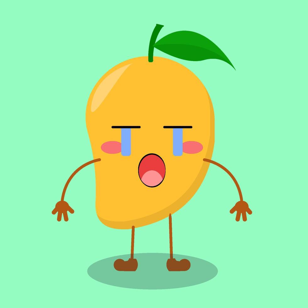 Illustration of cute mango with crying expression vector