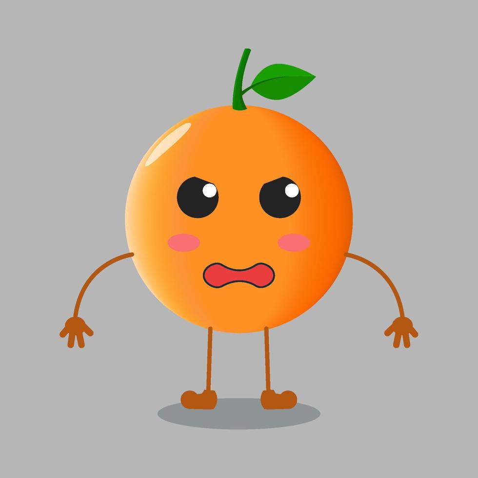 ilustración de linda fruta naranja con expresión enojada vector