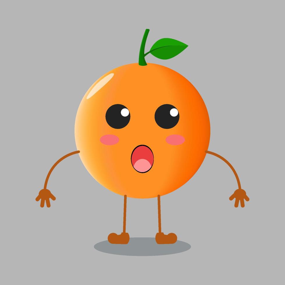ilustración de linda fruta naranja con expresión sorprendida vector