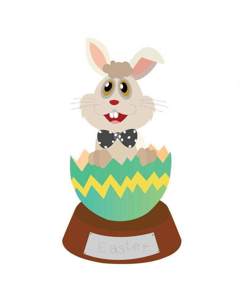 Happy Easter Bunny eggs patterned flat illustration, on a isolated on white background, in cartoon style lot of color.  cute Easter bunnies coloring page for children. Hare with an egg. vector