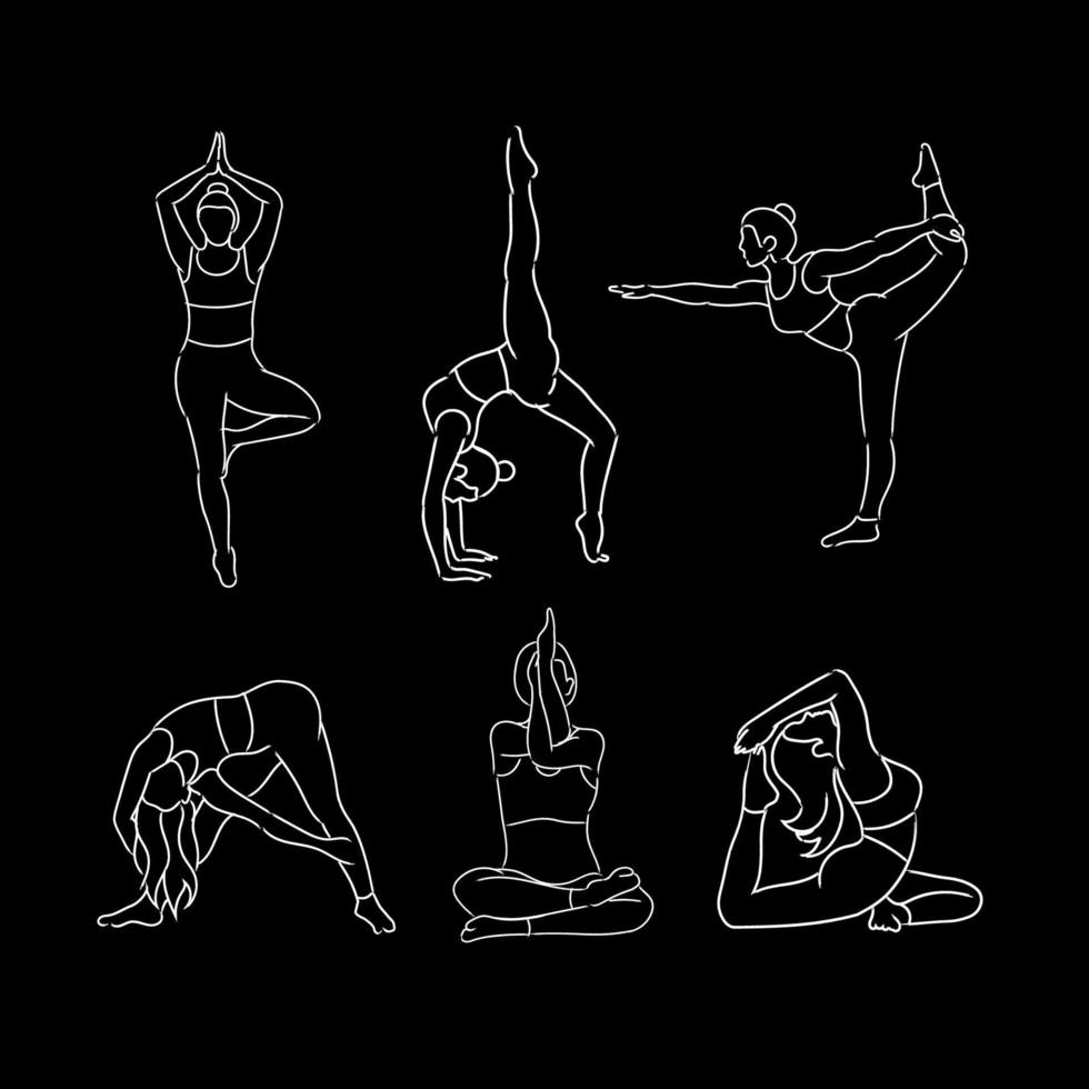 Illustration of woman practice yoga hand drawn minimalist vector black and white outline style