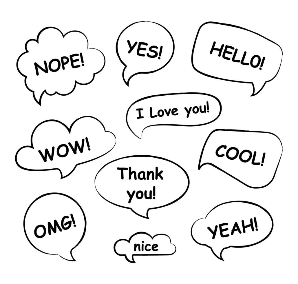 Set of speech bubbles with phrases vector