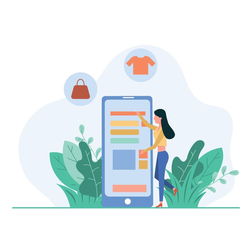 Women shopping online on mobile smartphones vector