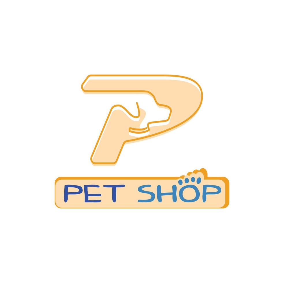 pet shop logo with letter p and dog icon. inspirational logos vector