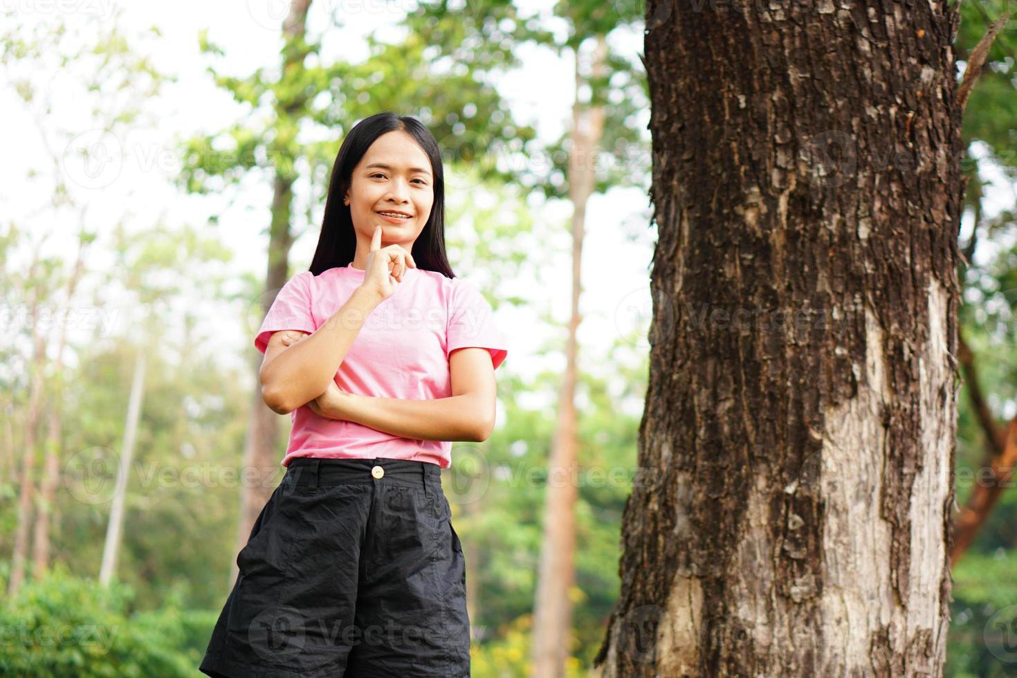 Asian woman tourists smile happily. photo