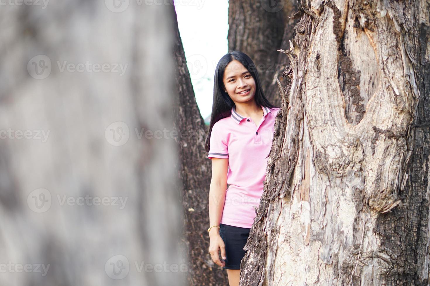 Asian woman tourists smile happily. photo