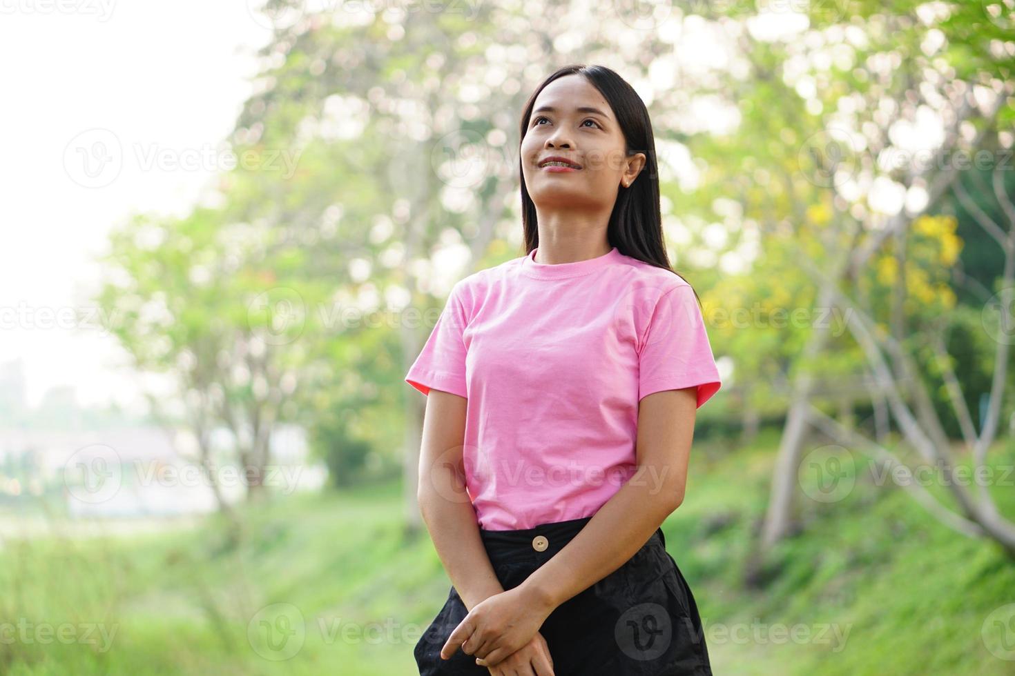 Asian woman tourists smile happily. photo