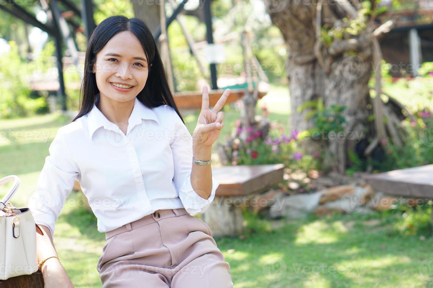 Asian woman tourists smile happily. photo