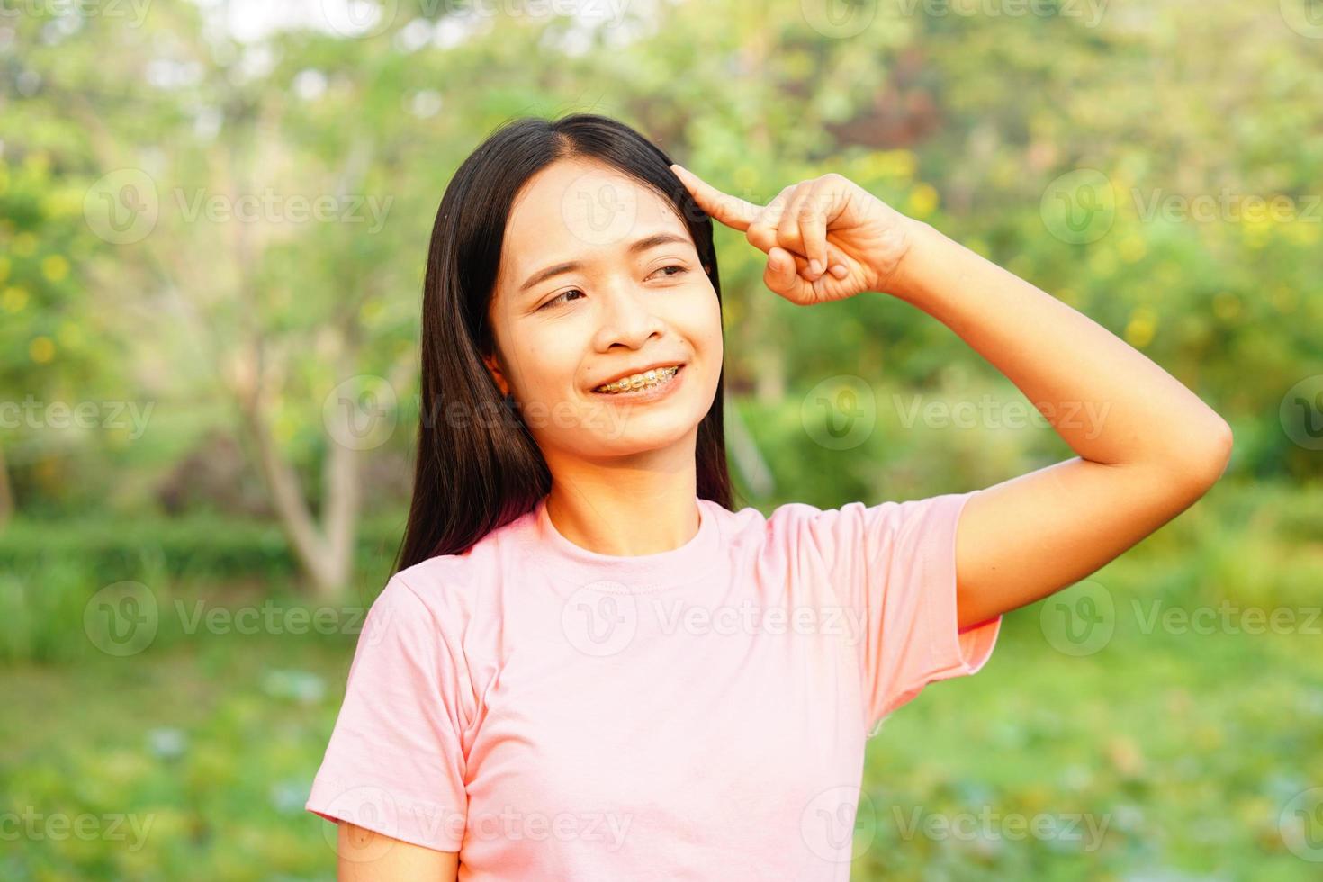 Asian woman tourists smile happily. photo