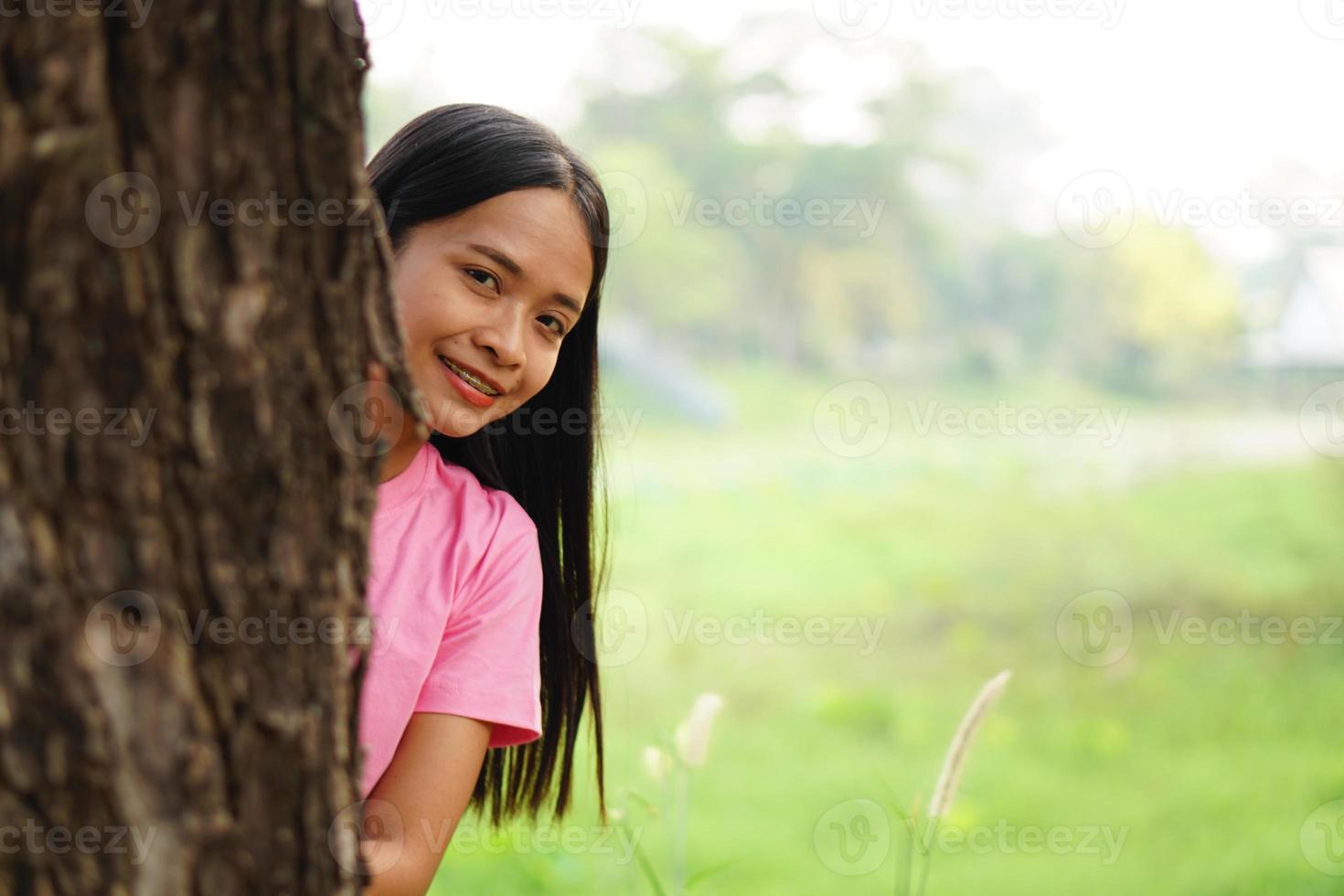 Asian woman tourists smile happily. photo