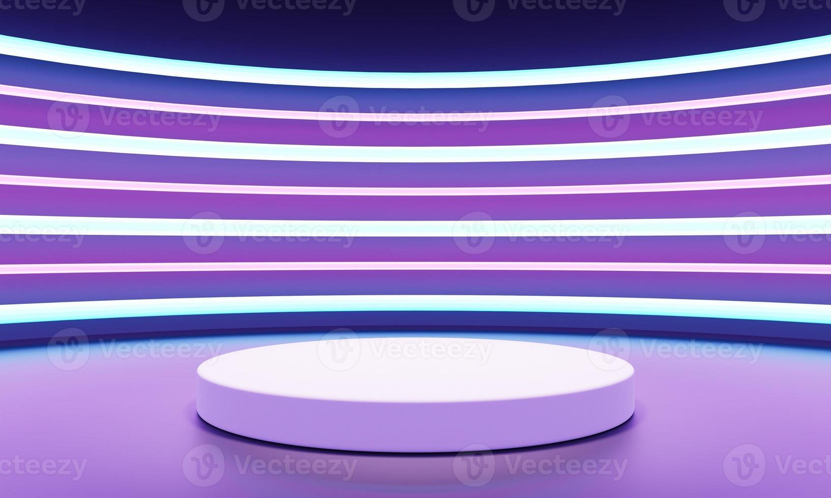 Cyberpunk sci-fi product podium showcase with blue purple and pink background. Technology and object concept. 3D illustration rendering photo