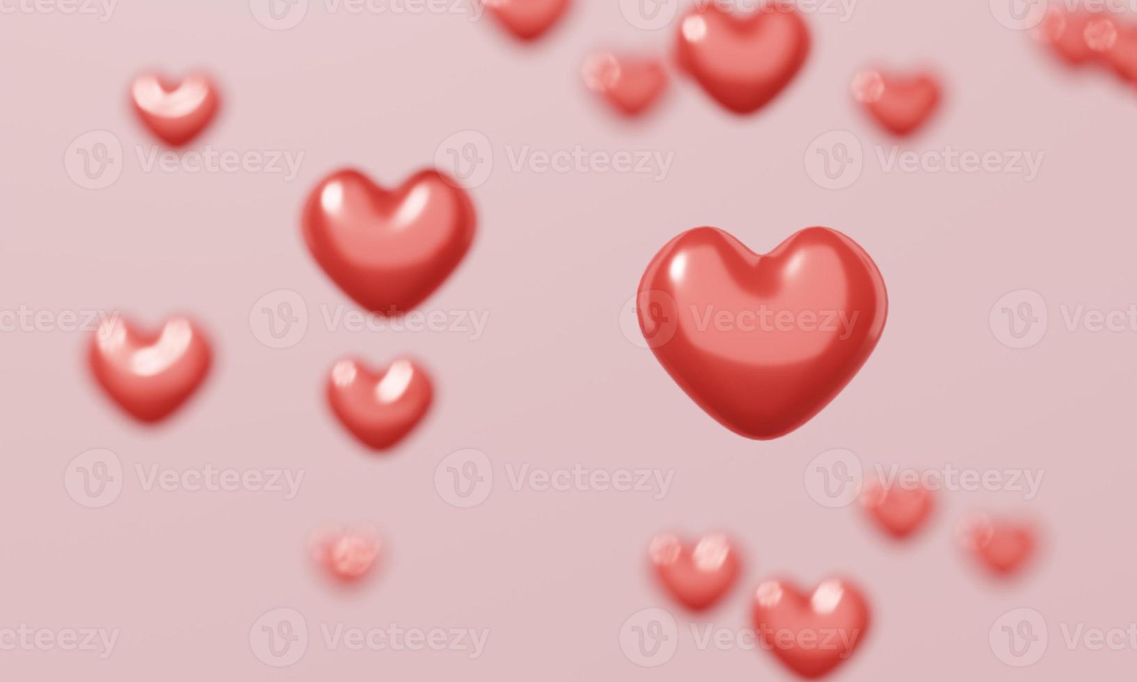 Many mini red hearts with copy space background. Abstract and Valentines day concept. 3D illustration rendering photo