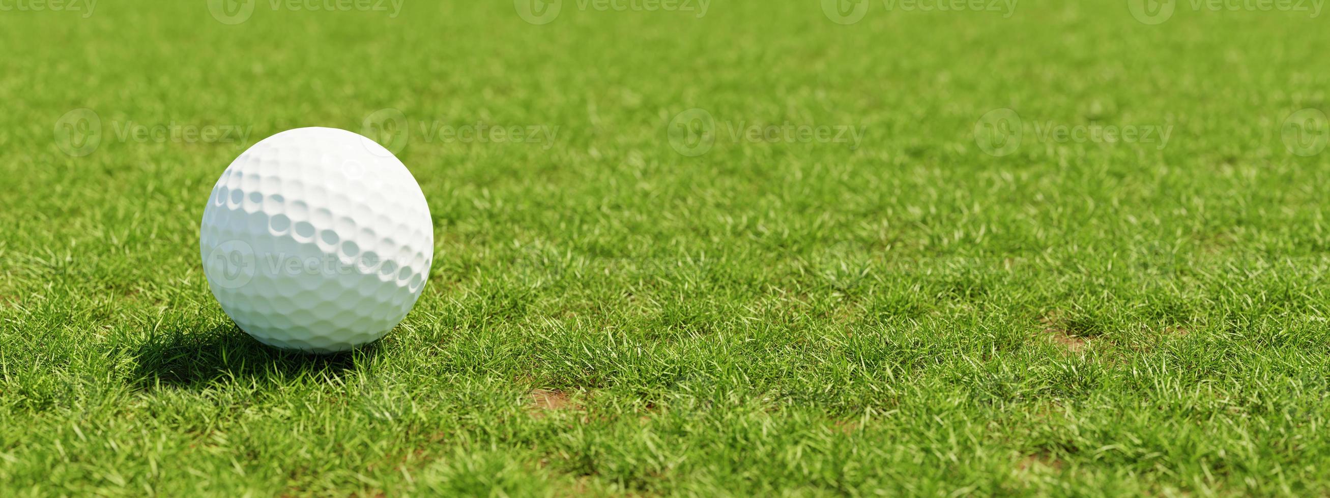 Golf ball on grass in fairway green background. Sport and athletic concept. 3D illustration rendering photo