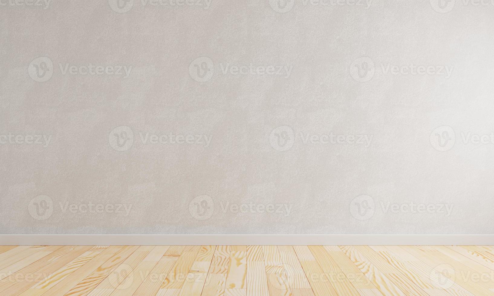 Empty room with wooden floor and raw concrete wall in dark tone vintage style background. Interior architecture and construction material wallpaper concept. 3D illustration rendering photo