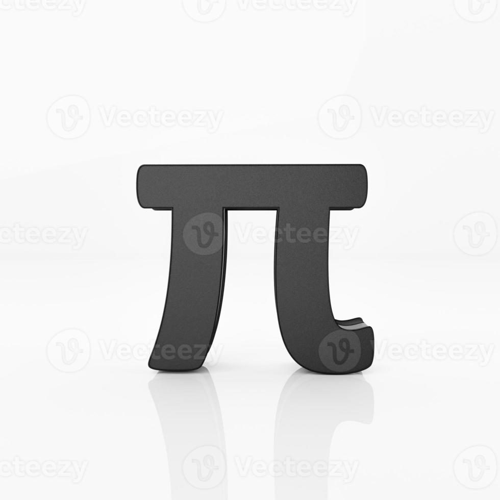 Black Pi symbol on white glossy reflect background. Pi day and mathematics concept. 3D illustration rendering. photo