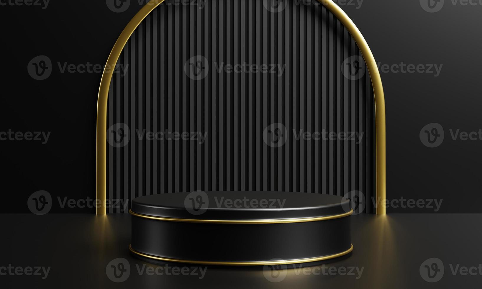 Luxury gold and black podium for cosmetics advertising template background. Object and business mockup concept. 3D illustration rendering photo