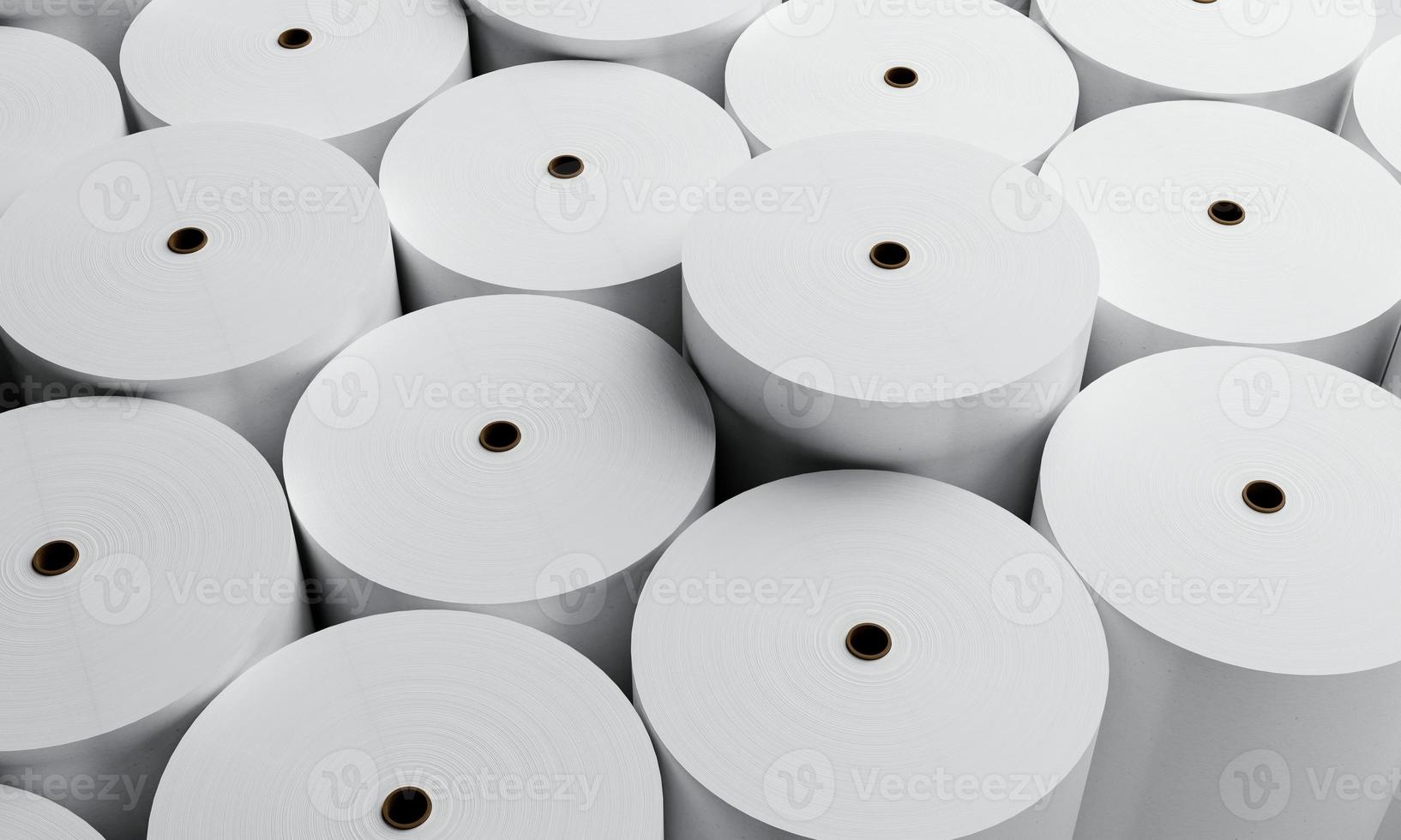 White paper rolls production industrial factory background. Business and Manufacturing concept. 3D illustration rendering photo