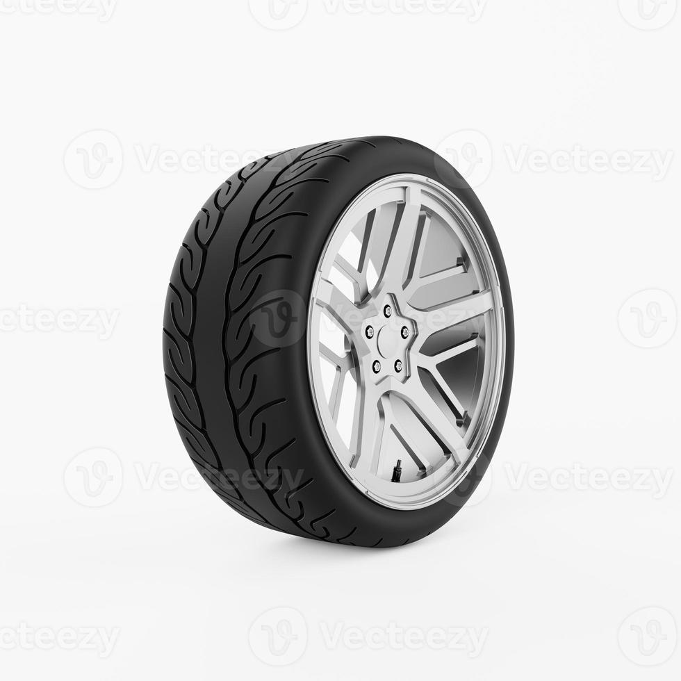 Car tyre or tire wheel on isolated white background. Transportation and vehicle accessories concept. 3D illustration rendering photo