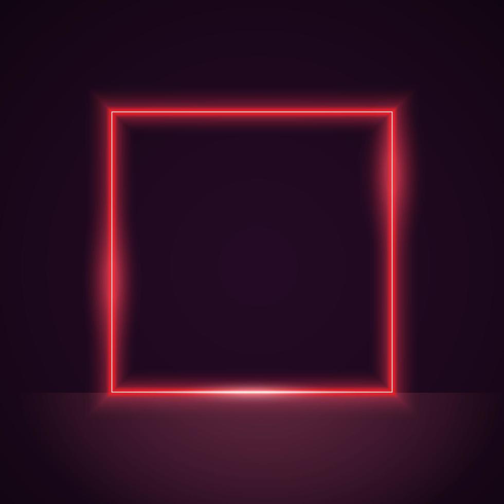 Square glowing neon frame. Geometric border bright shine vectro illustration. vector